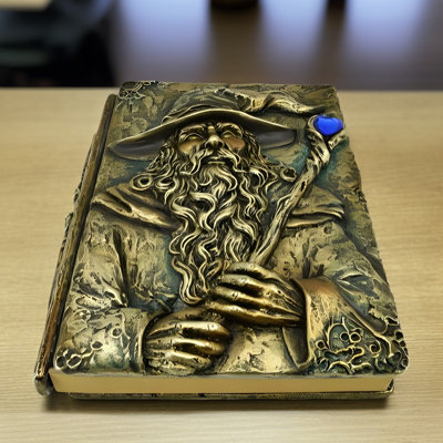 7.5"W Bronze Color Notebook of Wizard
