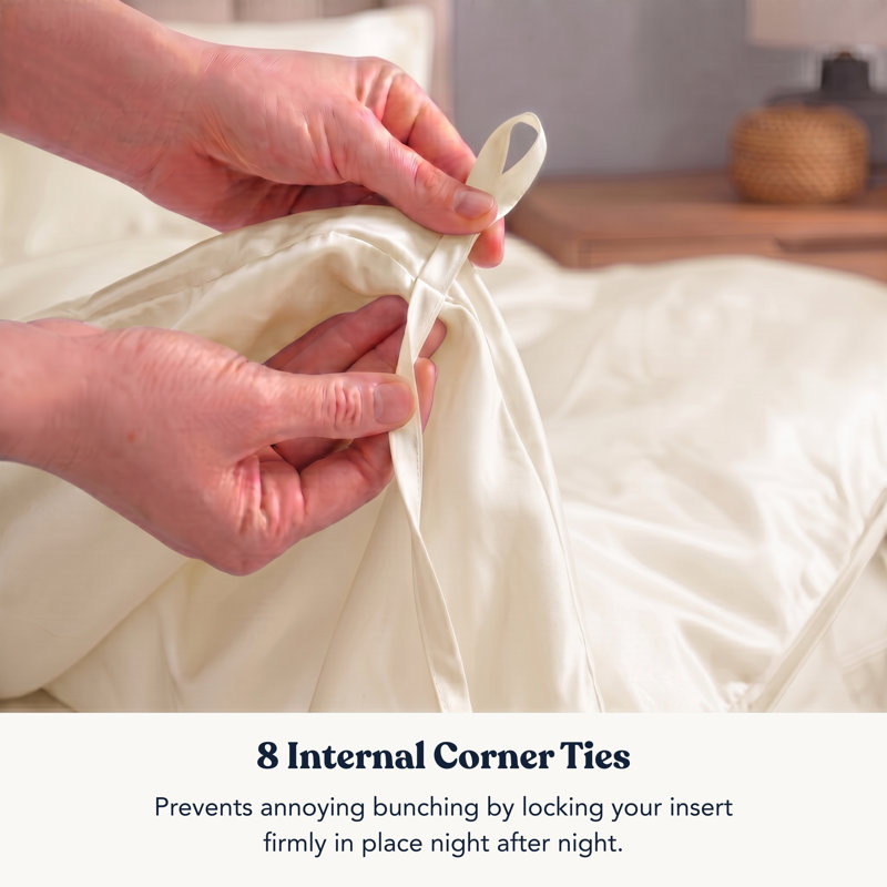 Delara GOTS Certified 100% Organic Cotton Sateen Duvet Cover Set, 400TC, Long Staple, Soft & Breathable, Ivory