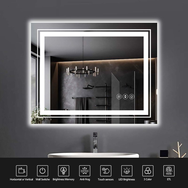 Frameless LED Bathroom Mirror,Smart Mirror, 40" x 24"