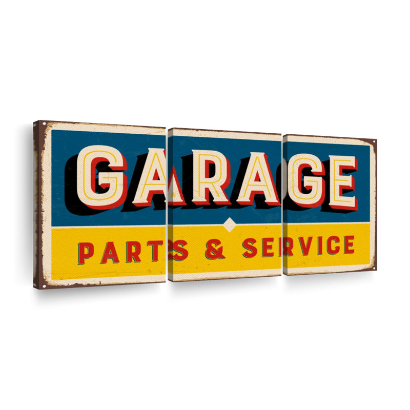 «Vintage Garage Service», reproduction d'art sur toile, H 15 po x l 32 po x P 1,25 po