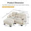 Canapé modulaire confortable à 2 places en tissu de chenille plissé avec siège ergonomique en mousse haute densité, canapé modulaire en forme de L avec repose-pieds, accoudoirs arrondis arrondis et 2 coussins décoratifs ronds, beige
