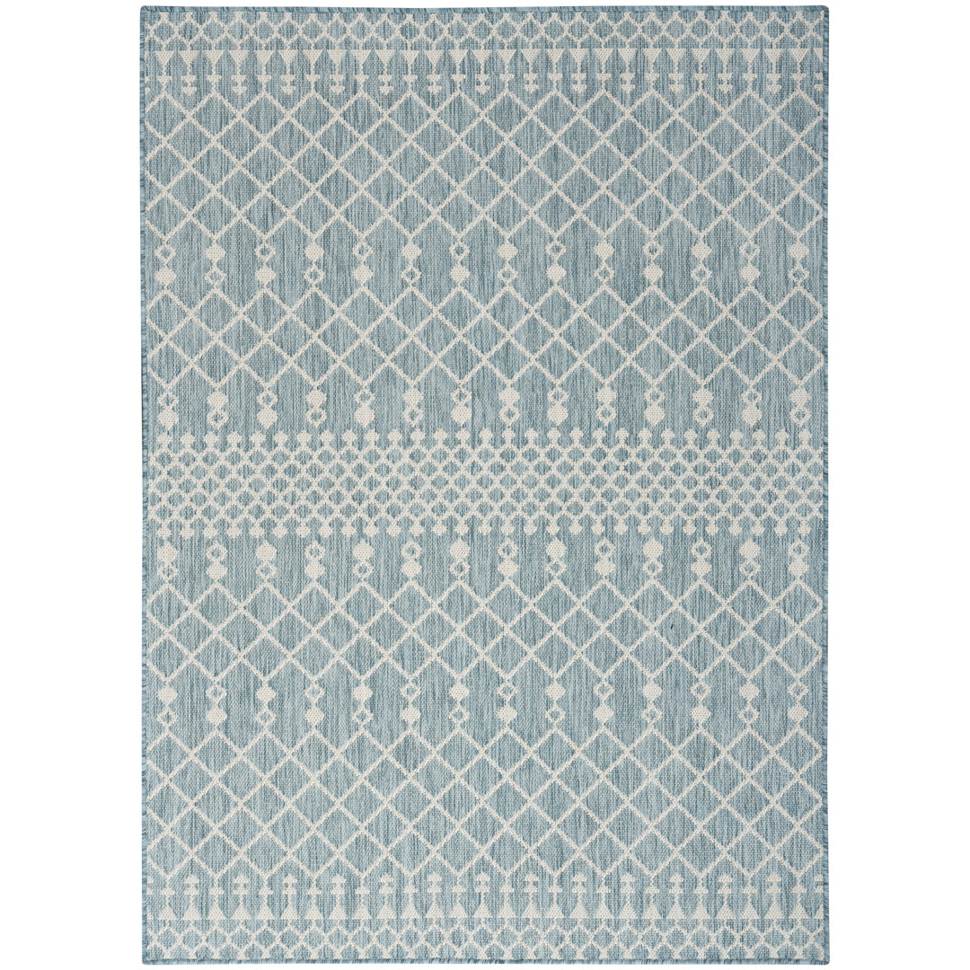 Ridlon Geometric Machine Woven Polyester/Polypropylene Indoor/Outdoor Area Rug in Aqua/Blue Union Rustic Rug 