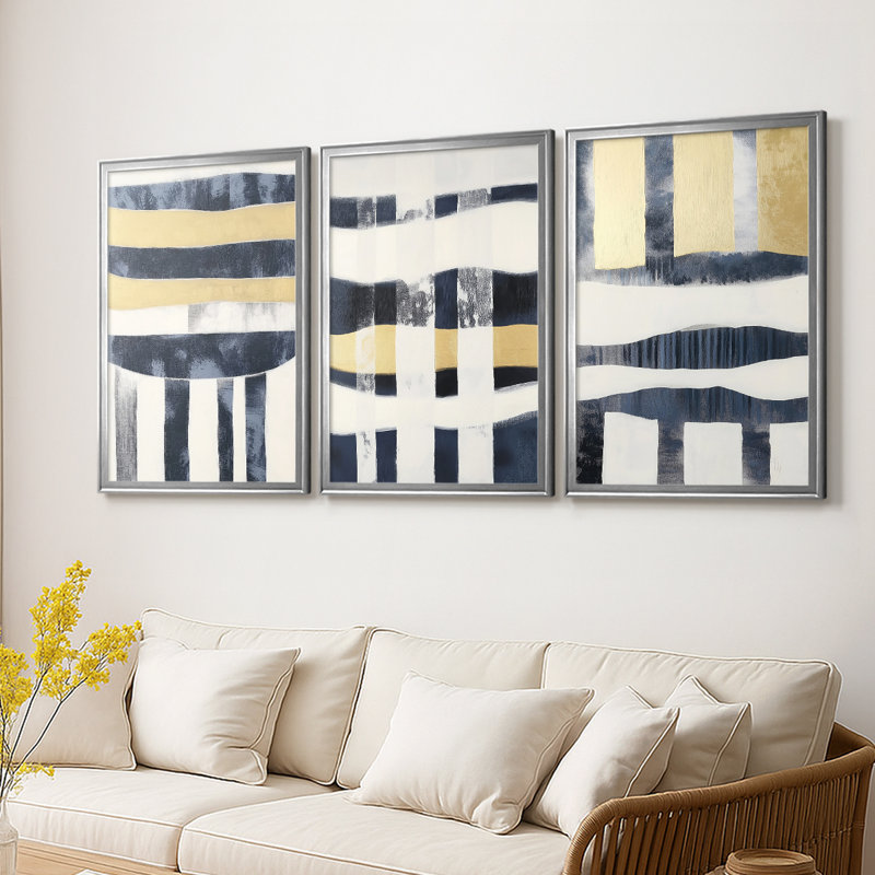ABSTRACT Series DCCDXCII - Toile tendue avec châssis sur mesure - 3 pièces, Argent argent, H 27 po x l 39 po
