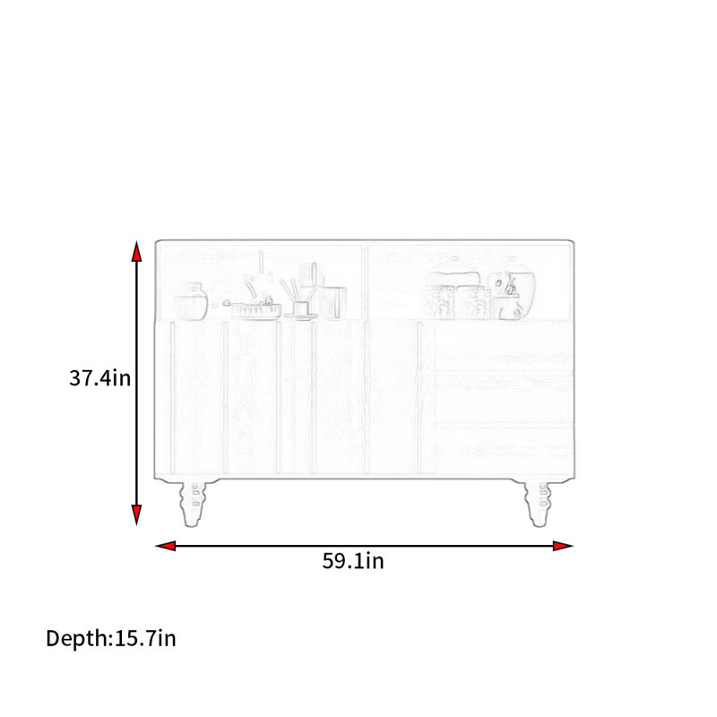 Buffet nordique de style rétro, H 37,4 po x l 59,1 po x P 15,7 po