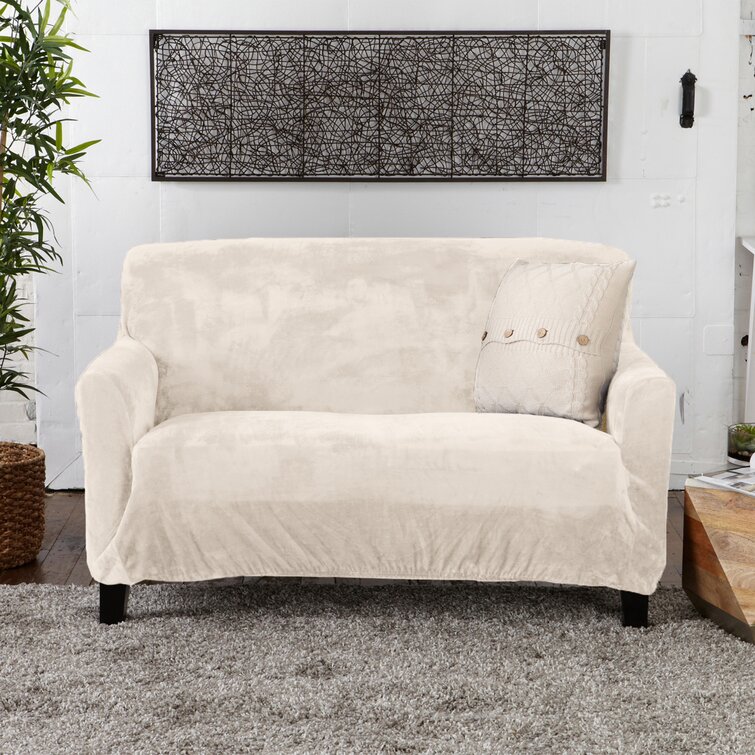 Velvet Plush Form Fit Box Cushion Loveseat Slipcover