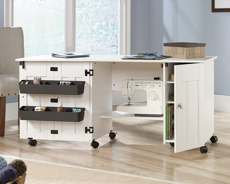 Table de couture à roulettes 40,079 po x 19,449 po, Blanc