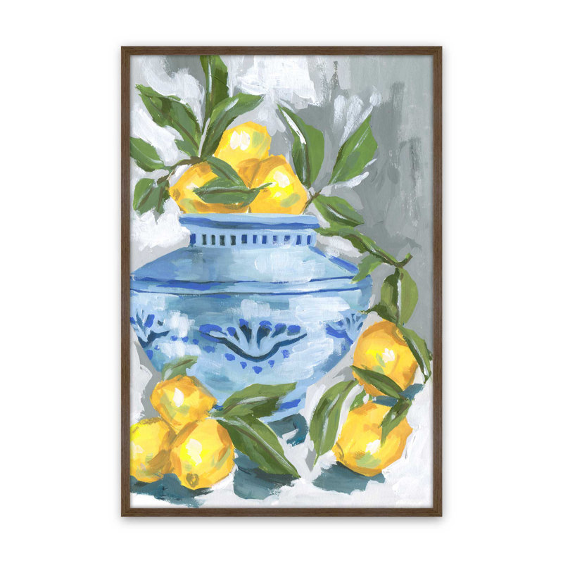 Indigo et citron I par Melissa Wang, reproduction d'art sur toile, H 16 po x l 12 po, Encadrement ouvert sans papier mat