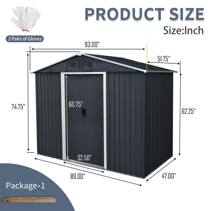8x4 Ft Metal Outdoor Shed With Secure Door Lock, Black White Storage Air Circulation Feature, And, Black/White