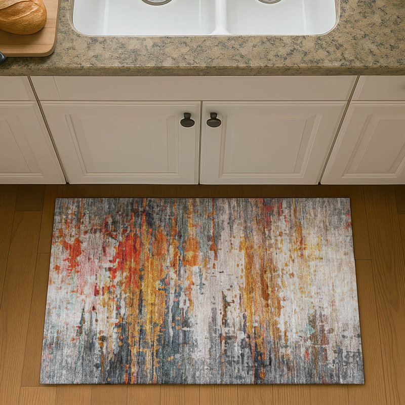 Premium Machine Washable Mayfield AMF2034 Abstract Rug, 1'8" x 2'6", Terracotta