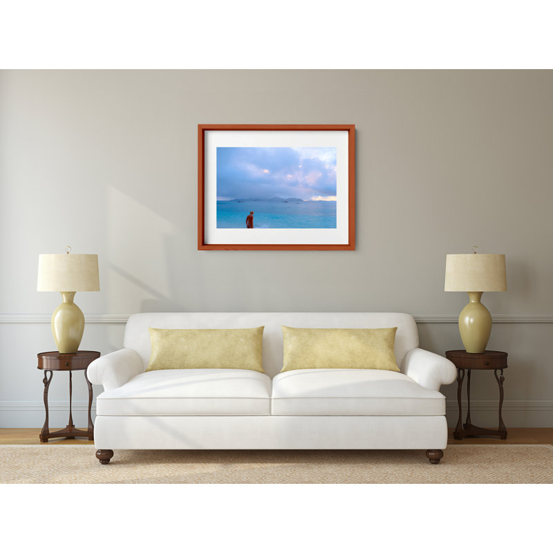 Caribbean Blue Print by Joseph Regan, 14" H x 16" W x 0.75" D, Cherry