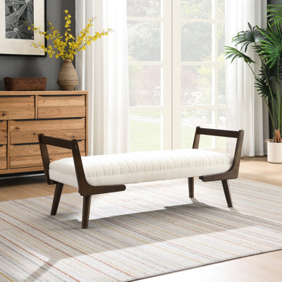 Banc de 52 pouces avec pieds en bois de noyer, revêtement en polyuréthane doux, design Mid-Century pour espace de vie principal