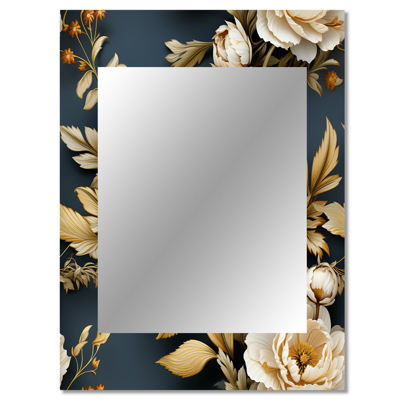 Blue Timeless Floral Elegance Wonderland - Abstract Mirror Wall Decor, 40" x 30"