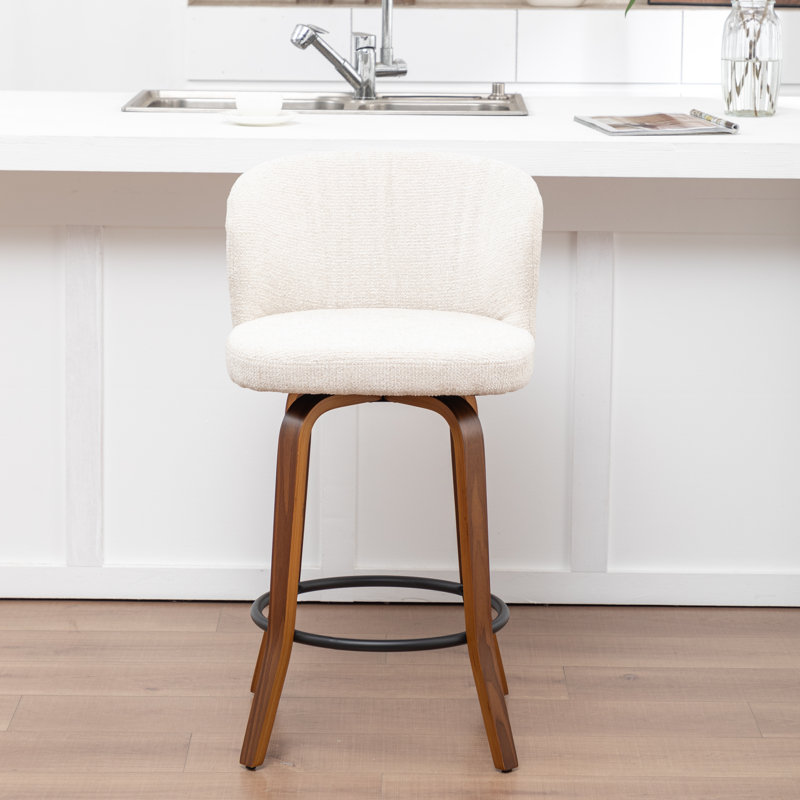 Devault Swivel Upholstered Counter Stool With Wood Frame, Beige