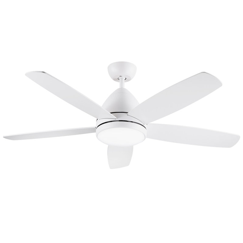 Ventilateur de plafond blanc 52 po avec ensemble d'éclairage DEL intégré, télécommande, 5 pales en contreplaqué et application intelligente