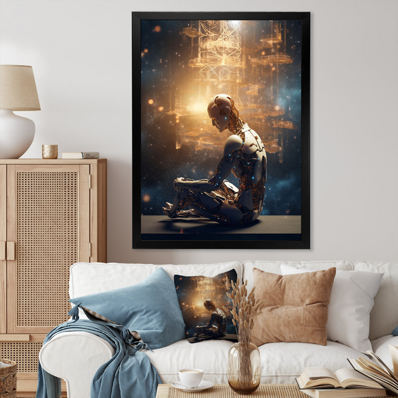 " A.I. Robot Vision I ", 32" H x 16" W x 1" D, Black Single Picture Framed