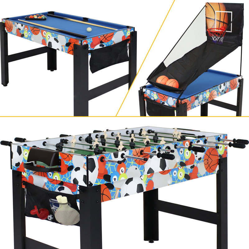 Multicolor 45-Inch 5-in-1 Multi-Game Table with Billiards, Foosball, Ping Pong, Hockey, and Basketball