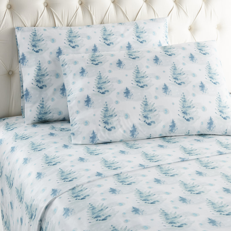 Ensemble de draps Micro Flannel®, Ensemble de draps très grand californien avec 2 t, Pins aquarelle