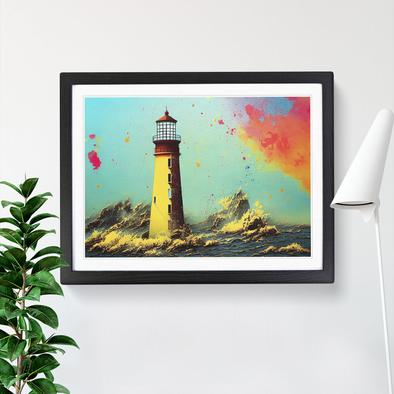 Lighthouse Splash Vol.1 - Single Picture Frame Painting, Black, 46cm H x 64cm W x 2cm D