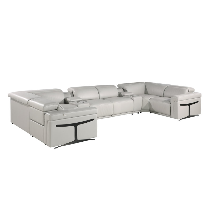 Canapé modulaire en cuir italien à accoudoirs inclinables électriques 8 pièces Stanwinn, Cuir véritable gris