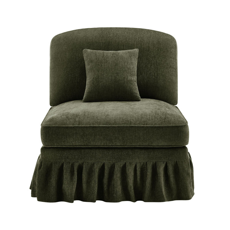Armless Sofa Chenille W/1 Pillow -Green