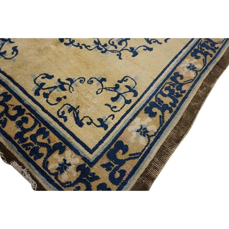 Tapis ancien chinois Ningxia à médaillon beige à champ, style Qing, années 1700, 160 x 260 cm