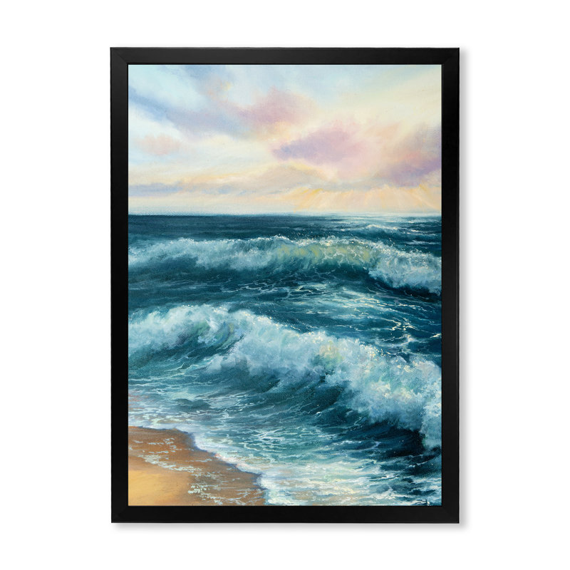 «Wild Blue Ocean Waves XVIII», reproduction d'art sur toile nautique et côtière, H 20 po x l 12 po x P 1 po, Cadre photo noir