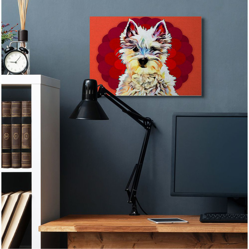 «Colorful Westie Dog Over Motif Pop Art Pet» par Kim Curationa - impression d'art graphique sur bois, Toile tendue