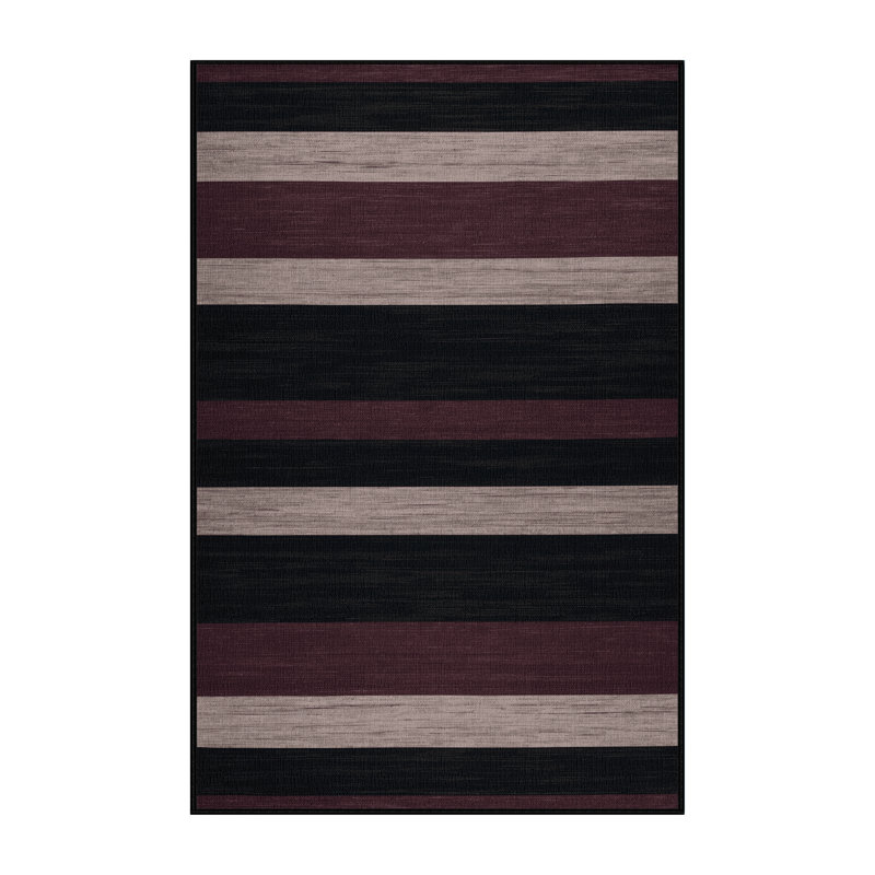 Tapis noir à rayures horizontales lavable à la machine, Rectangle 3 pi x 5 pi