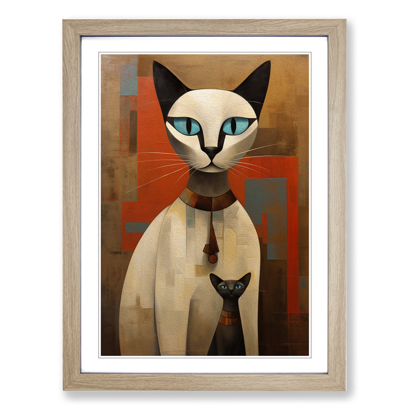 Siamese Cat - Single Picture Frame Print on Wood, Oak Framed, 34cm H x 25cm W x 2cm D