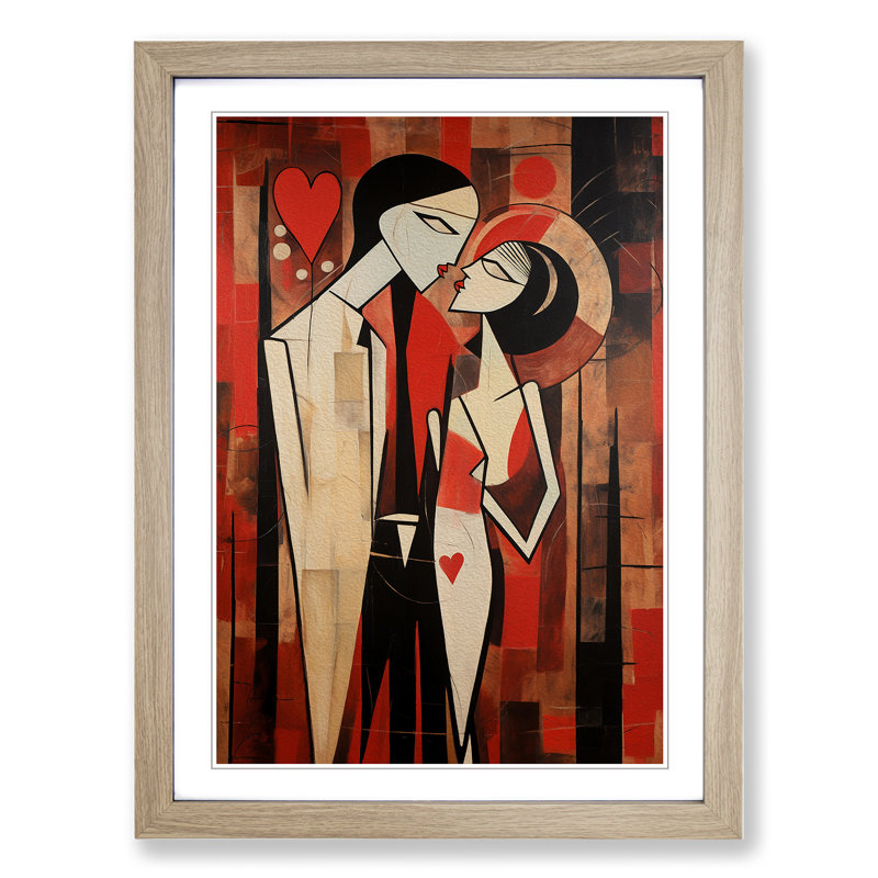 Lovers Dadaism - Single Picture Frame Print on Wood, Oak Framed, 64cm H x 46cm W x 2cm D
