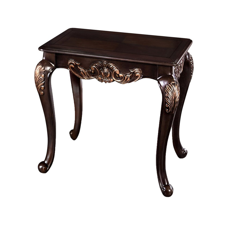 Table de bout Astor, bois brun cerise foncé de 29 pouces, détails sculptés
