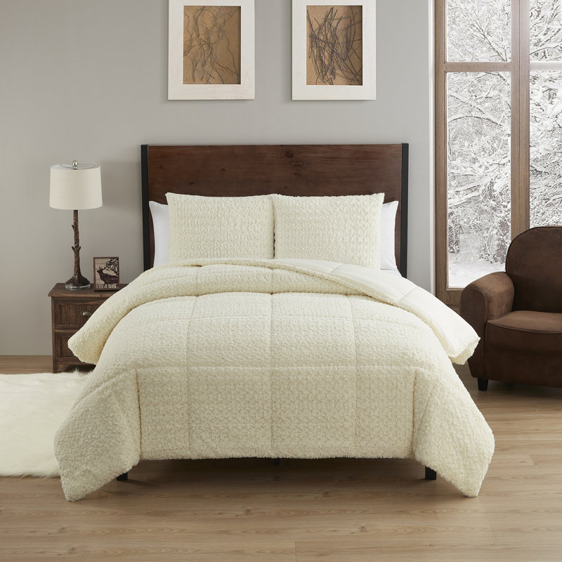 King Cream Faux Fur Reversible Comforter Set