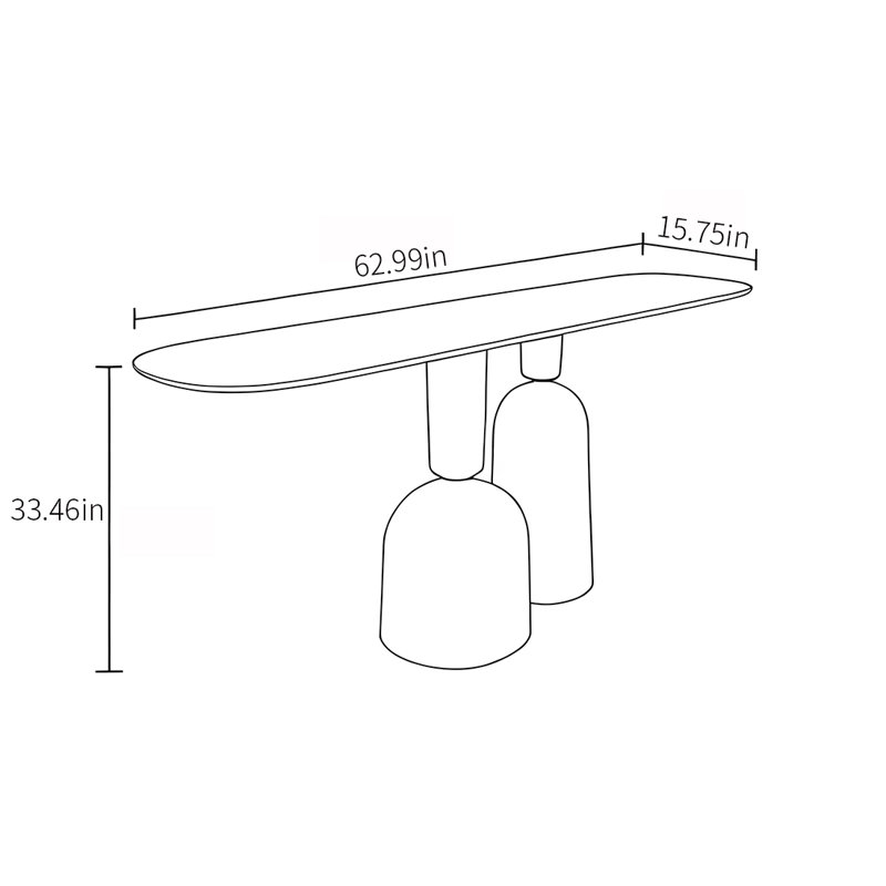 Console multifonctionnelle à fond rond, H 33,46 po x l 62,99 po x P 15,75 po