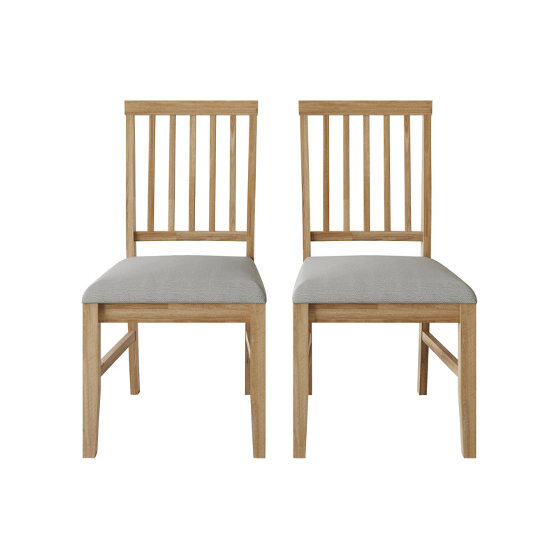 Wooden Dining Chair With Warm Grey Cover, Natural Oak