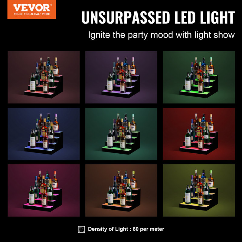16-Inch Multicolor LED Lighted 4-Tier Acrylic Liquor Bottle Display