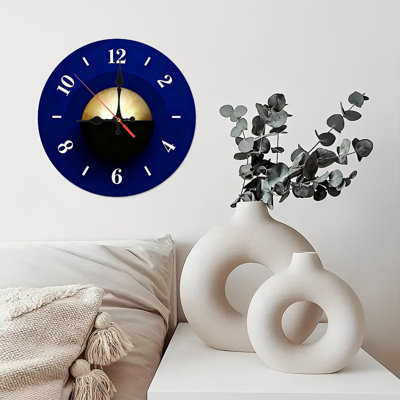 10" Round Wooden Wall Clock, Silent Quartz Movement, UV-Printed Design, Battery Operated