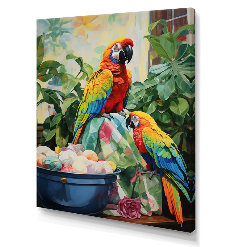 «Red Parrot Paradise I», art mural perroquet, H 20 po x l 12 po x P 1 po, Toile tendue