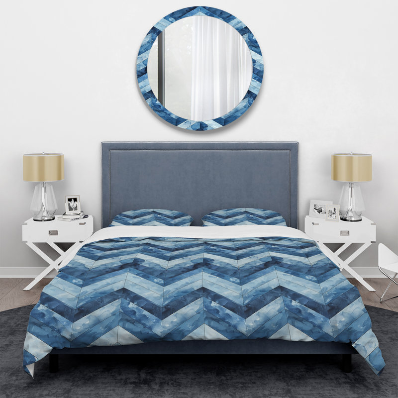 Ensemble de housse de couette moderne Blue Chevon, Housse de couette très grand et 2 très grandes t