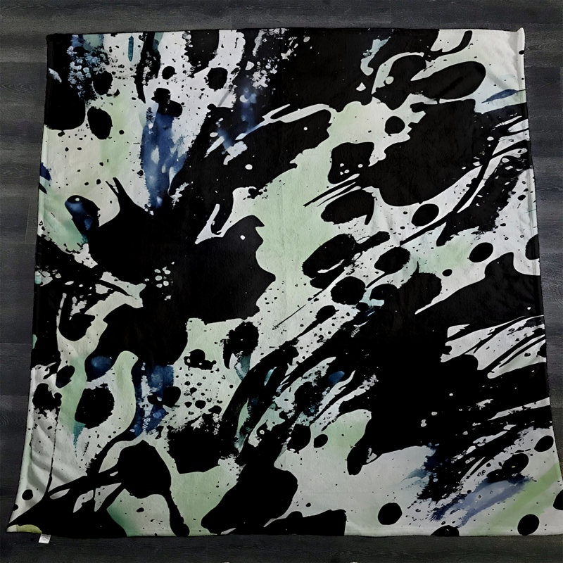 Throw Blanket, 68" W x 80" L, Abstract, Green/Black/Blue