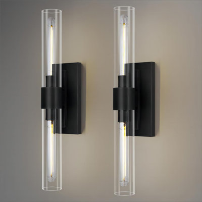 Ensemble de 2 appliques murales modernes avec abat-jour en verre transparent pour salle de bain, chambre à coucher et couloir