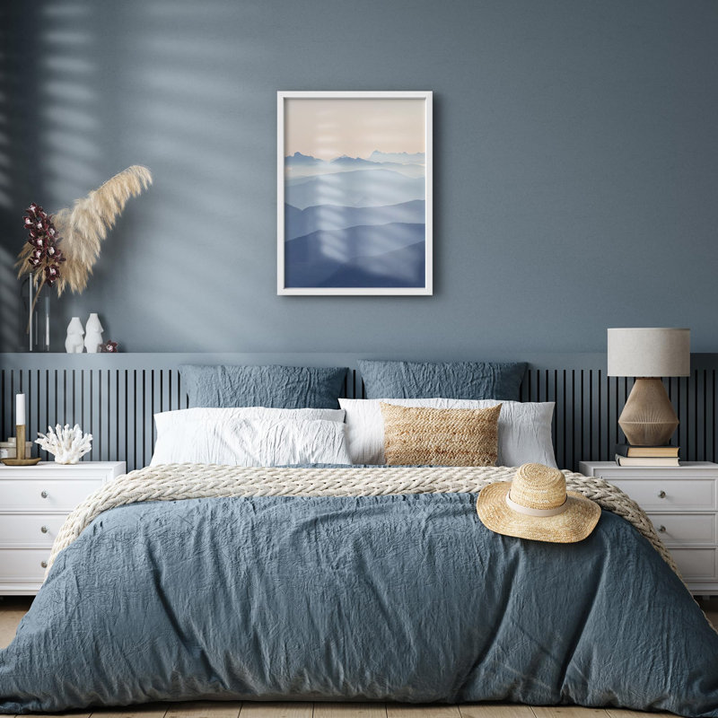 Nuage, horizon et dégradé bleu, chaîne de montagnes, nature, illustration, petit décor, œuvre d'art moderne, Blanc
