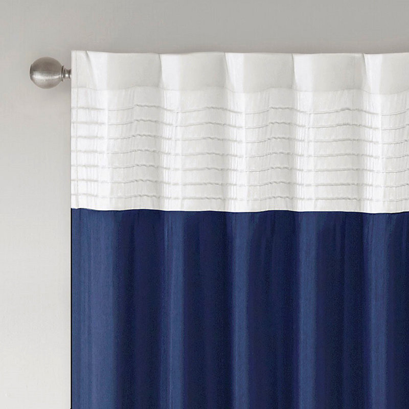 Panneau de rideau Polyoni Pintuck (seulement 1 panneau PC), Bleu marine/blanc, L 50,03 po x L 84,03 po