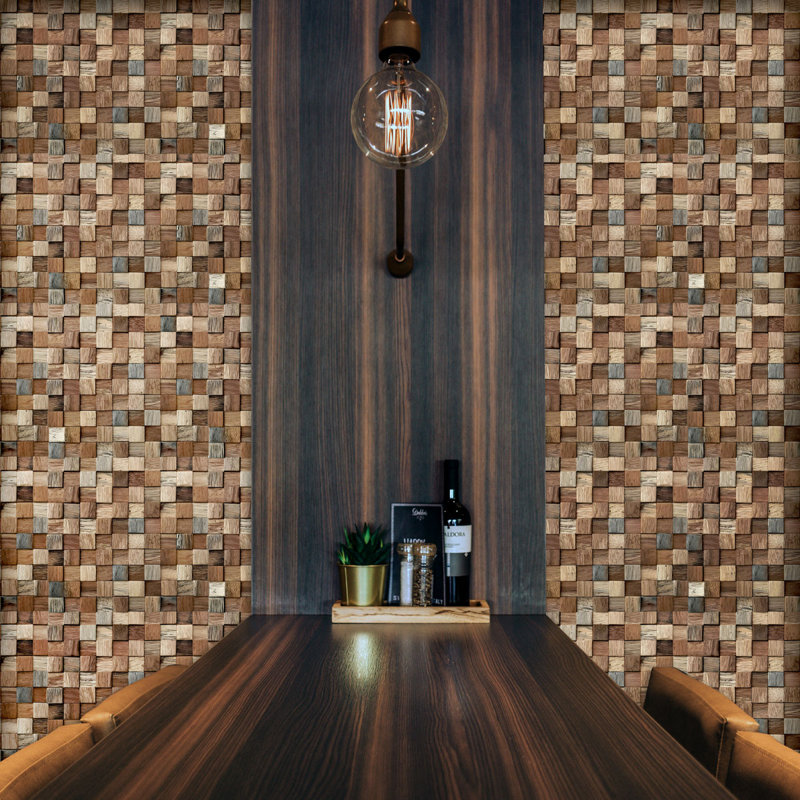 Natural Finish Reclaimed Wood Mosaic Wall Tile, 12" Square