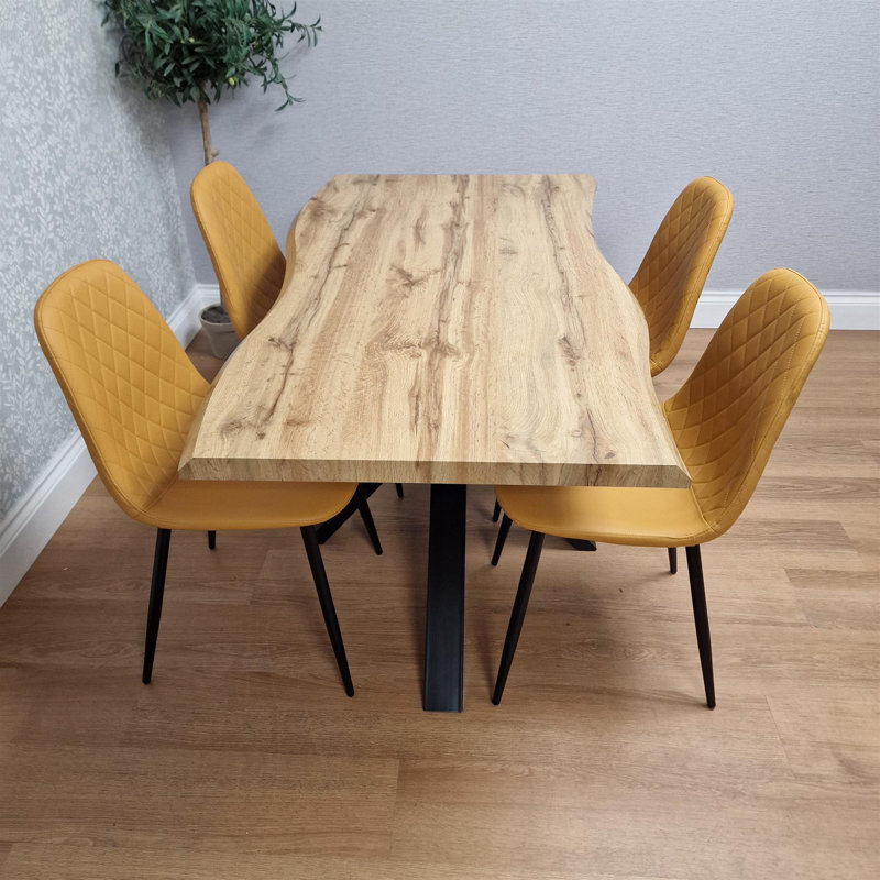 4 - Person Dining Set, Mustard, 75cm H x 140cm W x 80cm D