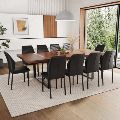 Ensemble de table de salle à manger 87 pouces en bois avec chaise rembourrée en similicuir