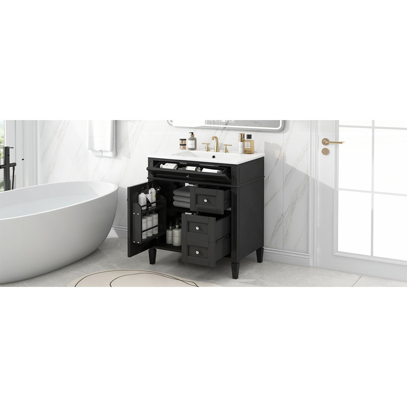 Meuble-lavabo de 30 po avec lavabo supérieur, Noir, Argent argent