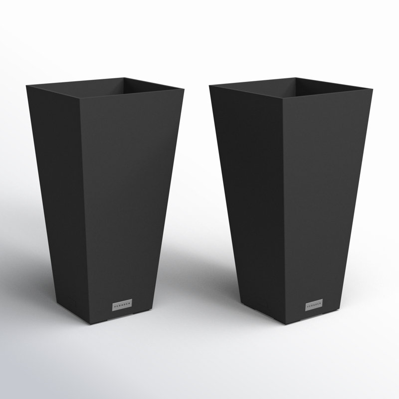 Pure Series Midland Planter, 30" H x 15.25" W x 15.25" D, Black, Set of 2