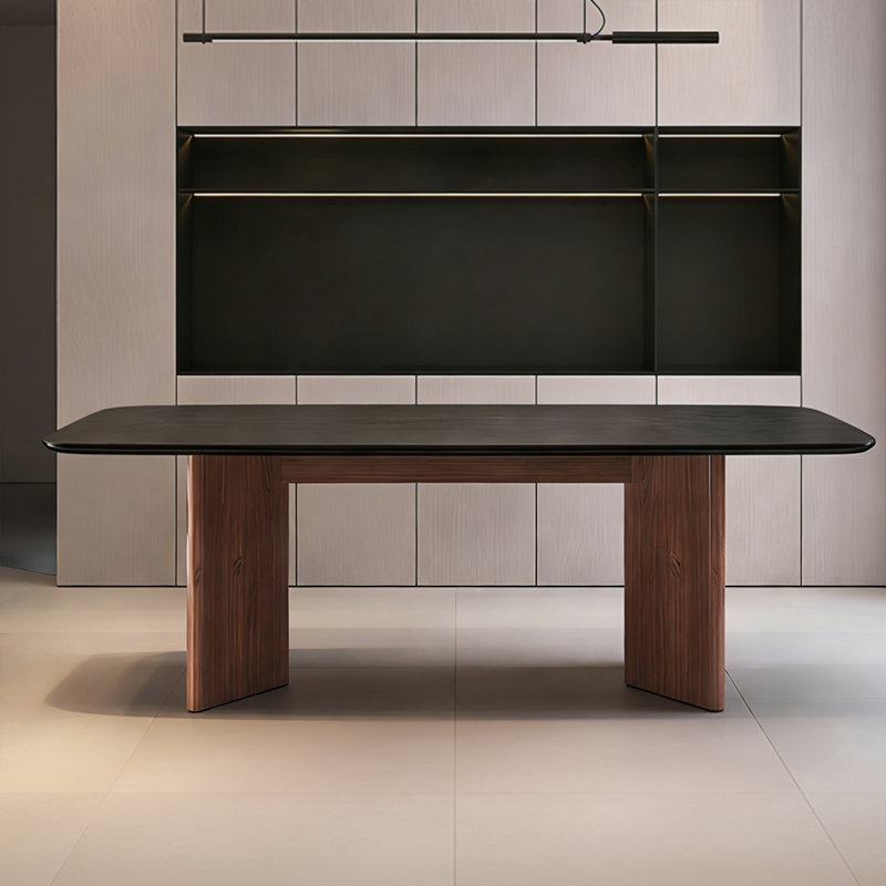 Nut-brown Rectangular Sintered Stone tabletop Dining Table, 29.53"H x 70.87"L x 35.43"W 