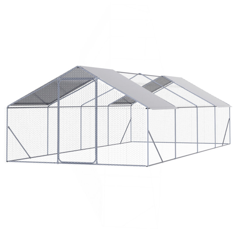 Poulailler extérieur en métal 26 po x 10 pi 6 pi, Gris