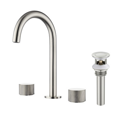 Robinet de salle de bain circulaire encastré à 3 trous et 2 poignées avec ensemble de drain circulaire X